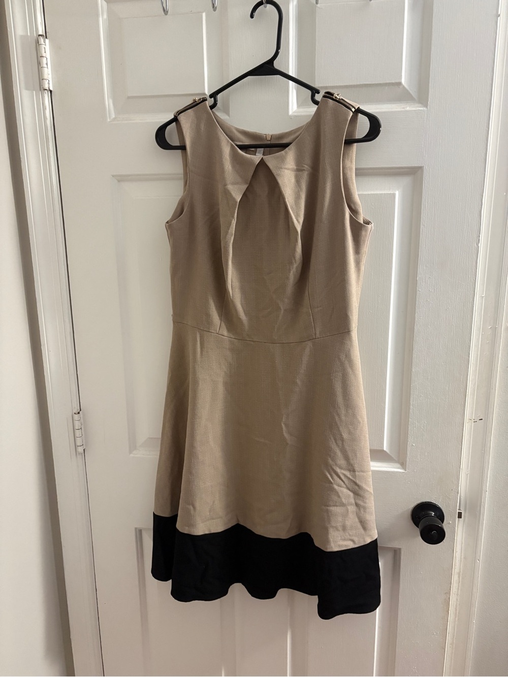 Signature Beige Dress with Black Hem Detail